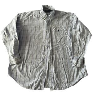 Ralph Lauren Men's Button Up Shirt, Blake XL Blue Plaid w/Pink &Yellow Navy Pony